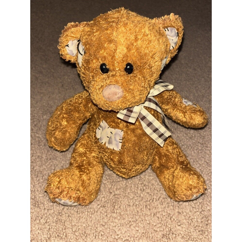 Posh Paws Teddy Bear Patches Plush with Plaid Bow